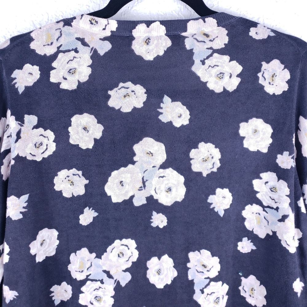 LOFT Women’s 100% Cotton Floral Button Front Sweater – Gray & Blush Pink – Size - Picture 7 of 10